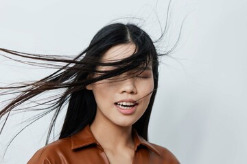 Woman beige glamour model hair fashion beauty cosmetic asian portrait beautiful