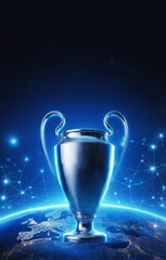 europe map and trophy of winner of Champions League, photo realistic illustration