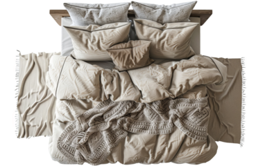 bed top view cut out transparent isolated on white background PNG file artwork graphic design.