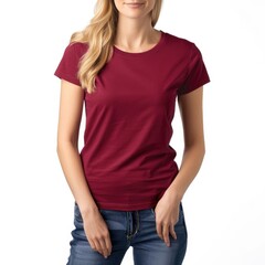 Obraz premium Garnet t-shirt with a round neckline, solid color, white background