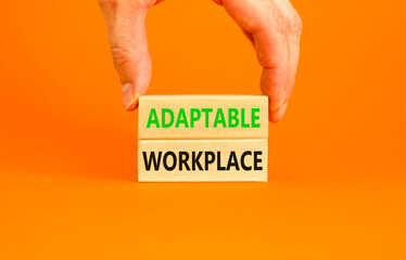 Adaptable workplace symbol. Concept words Adaptable workplace on beautiful wooden block. Beautiful...