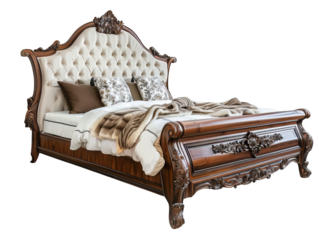 Bed home interior design cut out transparent isolated on white background PNG file artwork graphic design.