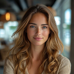 Obraz premium Confident Young Businesswoman In Office With A Positive And Professional Demeanor - Ai Generated