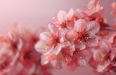 Pink Cherry Blossoms on Pink Background