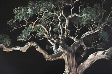 Australian blackwood (Acacia melanoxylon) (Colored Pencil) - Australia - Medium-sized evergreen tree with dark bark and fern-like foliage. It is valued for its durable timber 