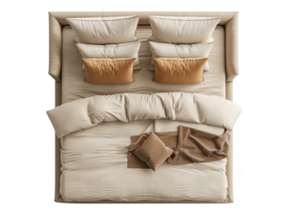 bed top view cut out transparent isolated on white background PNG file artwork graphic design.