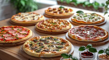 Fototapeta premium Assorted Pizzas on Wooden Table
