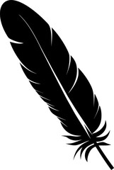 Feather black vector icon isolated on a transparent background.