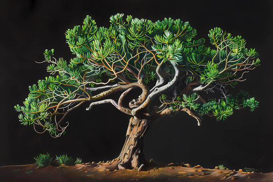 Canary Island juniper (Juniperus cedrus) (Colored Pencil) - Slow-growing evergreen trees with twisted, gnarled branches. They have aromatic wood and can withstand harsh, dry conditions 