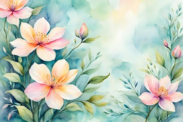 Flower and floral soft pastel watercolor background. wedding invitation floral frame element