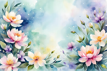 Flower and floral soft pastel watercolor background. wedding invitation floral frame element