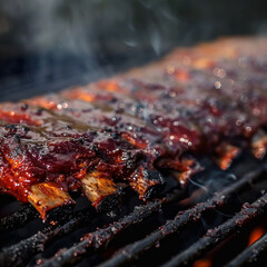 Barbecue smoky ribs on grill generated.Ai