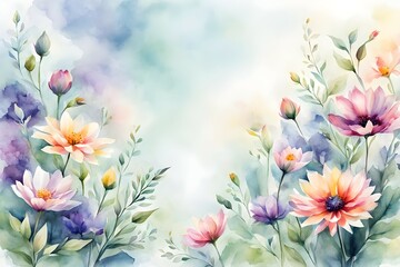 Obraz na płótnie Canvas Flower and floral soft pastel watercolor background. wedding invitation floral frame element