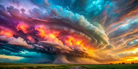 Obraz na płótnie Canvas A vibrant and diverse array of colored clouds swirl and dance in the sky, creating a mesmerizing and ever-changing landscape (1)
