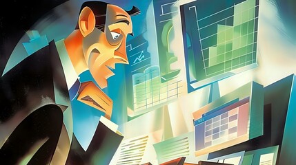 Finance industry professional analyzing data and preparing reports with computers and calculators