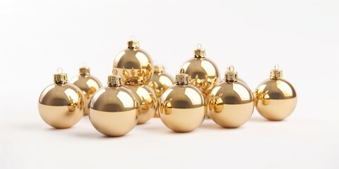 Golden baubles - Christmas ornaments - Xmas decoration - White Background