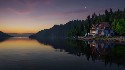 Fototapeta premium sunset on the lake