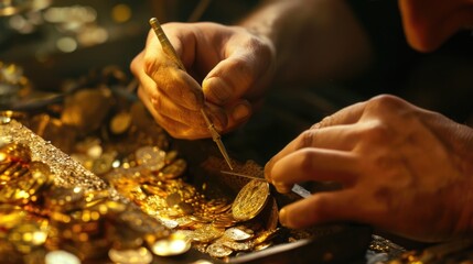 Goldsmith working with gold precious metals, handmade industry
