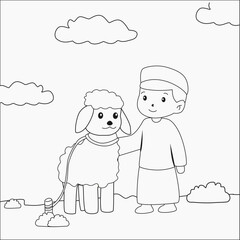 coloring page for kids about boy muslim character with sheep