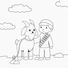 coloring page for kids about boy muslim character with goat