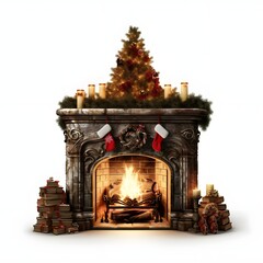 fireplace with christmas decorations