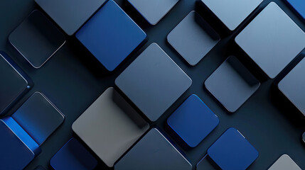 Square abstract dark background in silver and blue color, cube minimalist geometric wallpaper illustration