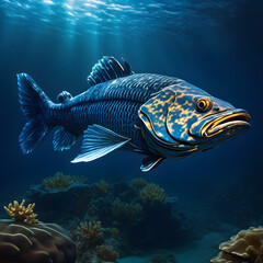 Fototapeta premium Majestic Blue Fish in Coral Reef