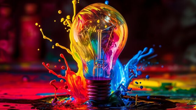 creative light bulb idea with colorful splashes paint
