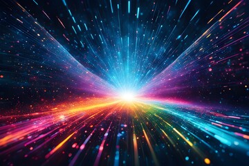 Obraz premium Futuristic data technology background. with neon lights and glowing orbs