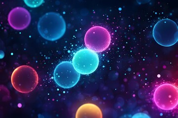 Futuristic data technology background. with neon lights and glowing orbs