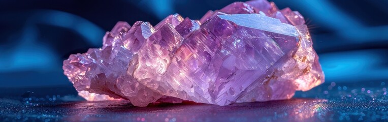 Fototapeta premium Pink crystal cluster resting on a table