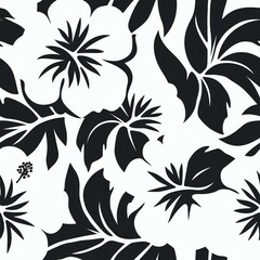 Create a seamless pattern of black hibiscus flowers on a white background