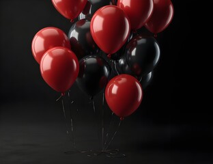 Red balloon on black background, promotion and black friday concept. generate ai