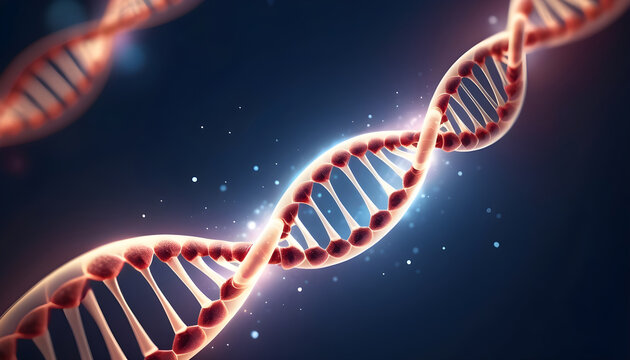 DNA Helix glowing DNA under microscope on futuristic helix shiny, bokeh and blue background