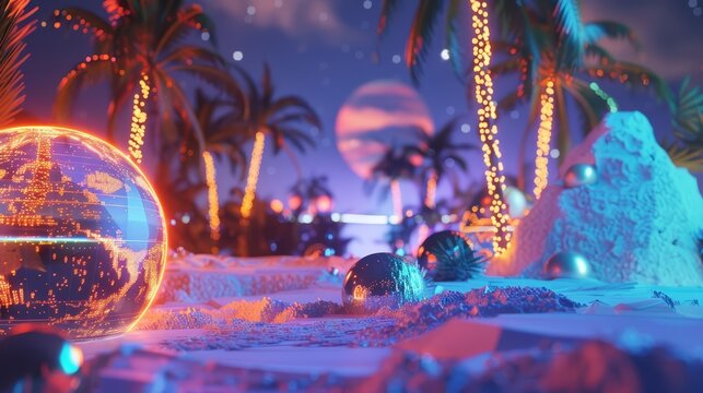 Close up of a personalized holiday greeting card, projecting 3D holograms of exotic, alien landscapes from a hightech home entertainment system, sharpen with copy space