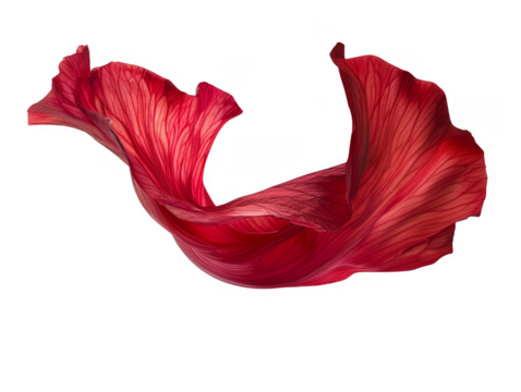 A red flower petal floating cut out transparent isolated on white background PNG file artwork graphic design.