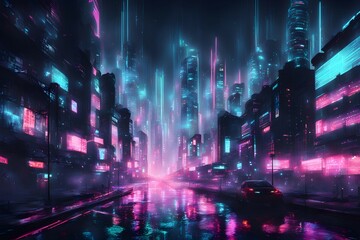 Futuristic data technology background. with neon lights and glowing orbs