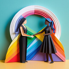 Love and Equality: Interracial Lesbian Couple in Origami Celebrating Pride
