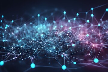 Obraz premium Futuristic data technology background. with neon lights and glowing orbs