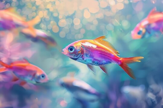 Close Up Of A Watercolor Clipart Showing A Futuristic Fish Tank