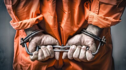 Handcuffs on Accused Criminal in Orange Jail Jumpsuit