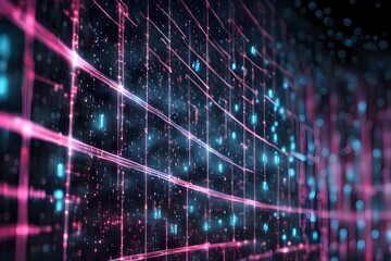 Fototapeta premium Futuristic data technology background. with neon lights and glowing orbs