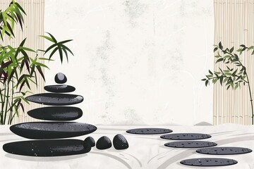mindful zen garden scene japanese style illustration