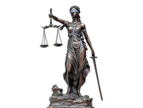  A statue of Lady Justice cut out transparent isolated on white background PNG file artwork graphic design.