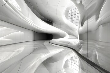 Futuristic Abstract Architecture with Curved Forms and Reflective Surfaces for Modern Design