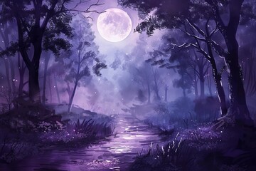 mystical moonlit forest enchantment digital painting