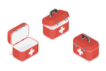 3D Isometric Flat  Illustration of Medicine Chest , Medical Equipment Box