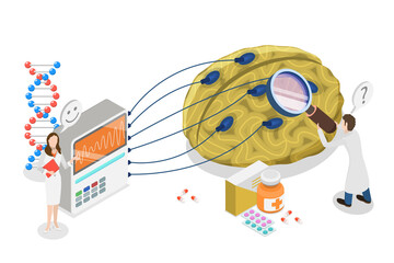 3D Isometric Flat  Illustration of Neurology, Nervous System and Brain Issues