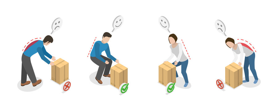 3D Isometric Flat  Illustration of Posture While Weight Lifting, Correct and Incorrect Human Poses