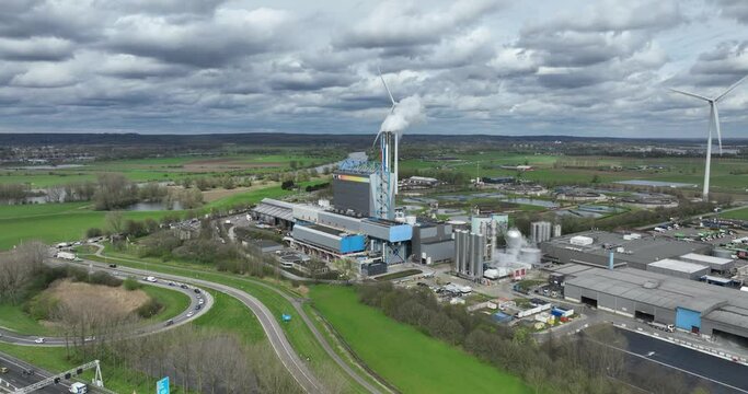 Duiven, Gelderland, The Netherlands, March 29th, 2024: AVR waste incineration installation in Duiven, The Netherlands. Aerial view.